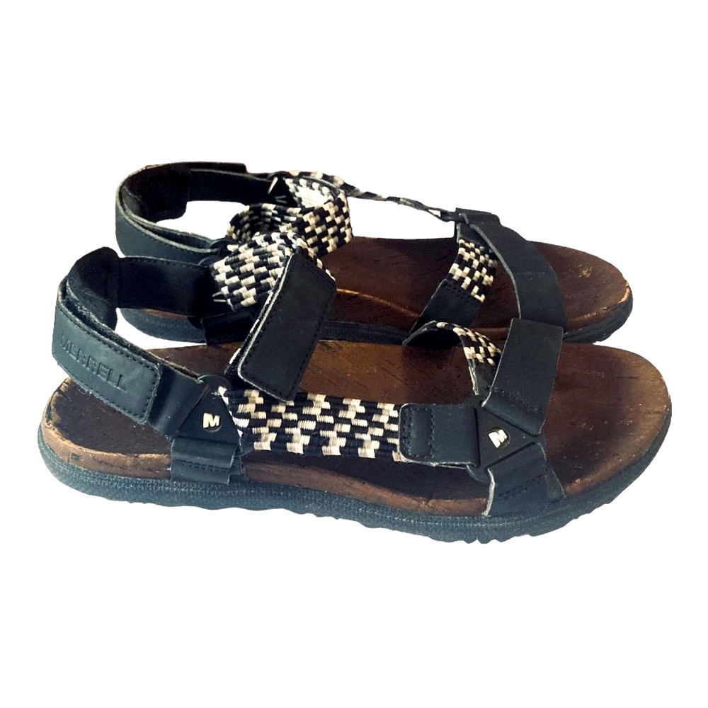 Merrell Sunvue Black Cork Woven Sandals Size 6